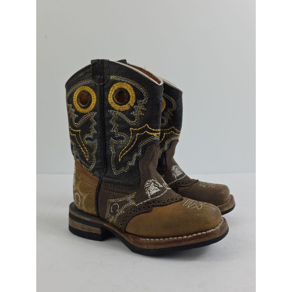 Old Corrall Cowboy Brown Leather Western Boots For Toddlers Size 6.5